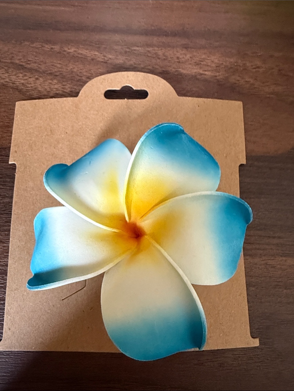 Plumeria Faux Flower Hair Clip in Blue, Yellow & White